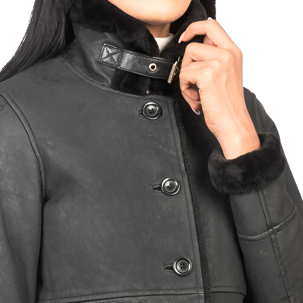 Women's Long Black Shearling Coat