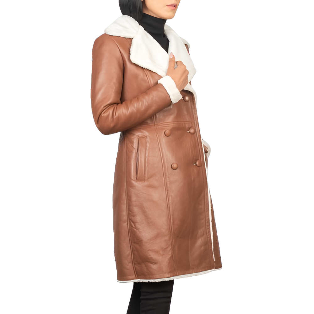 Women's Brown Shearling Double-Breasted Coat