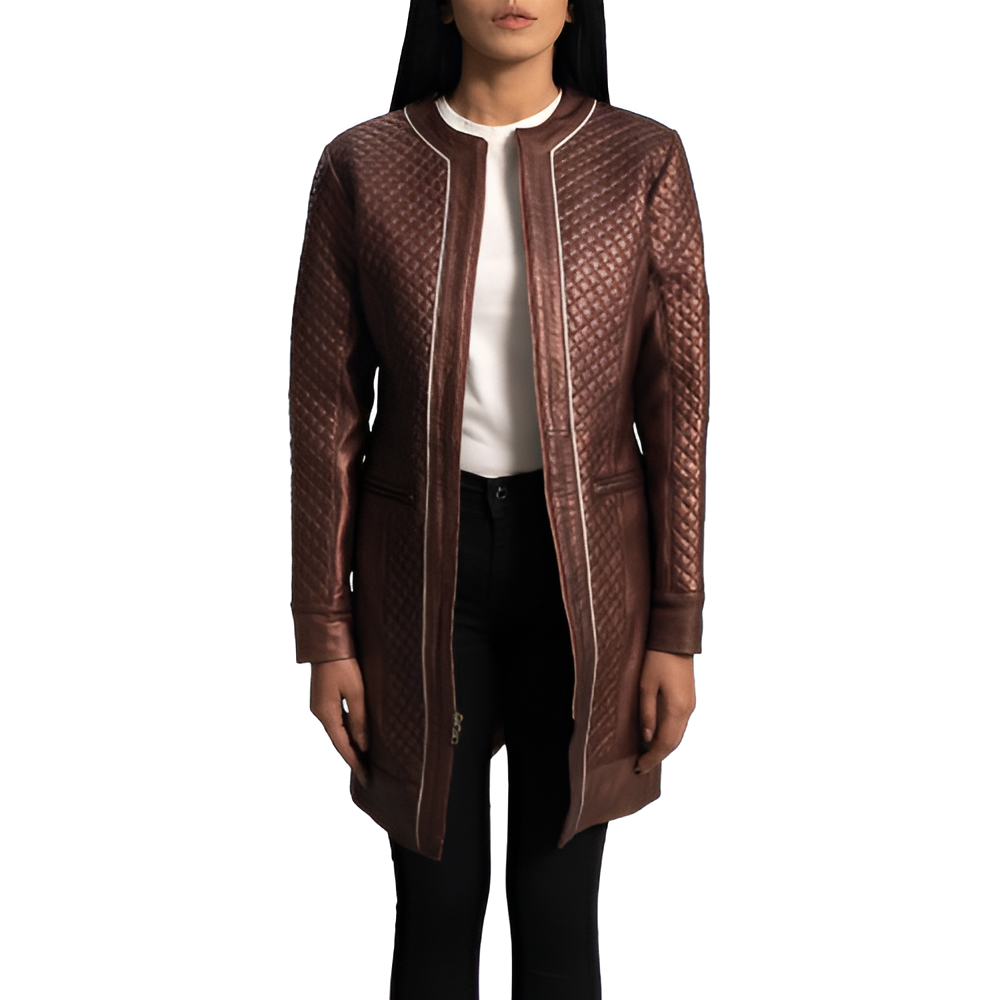 Women's Quilted Maroon Leather Jacket