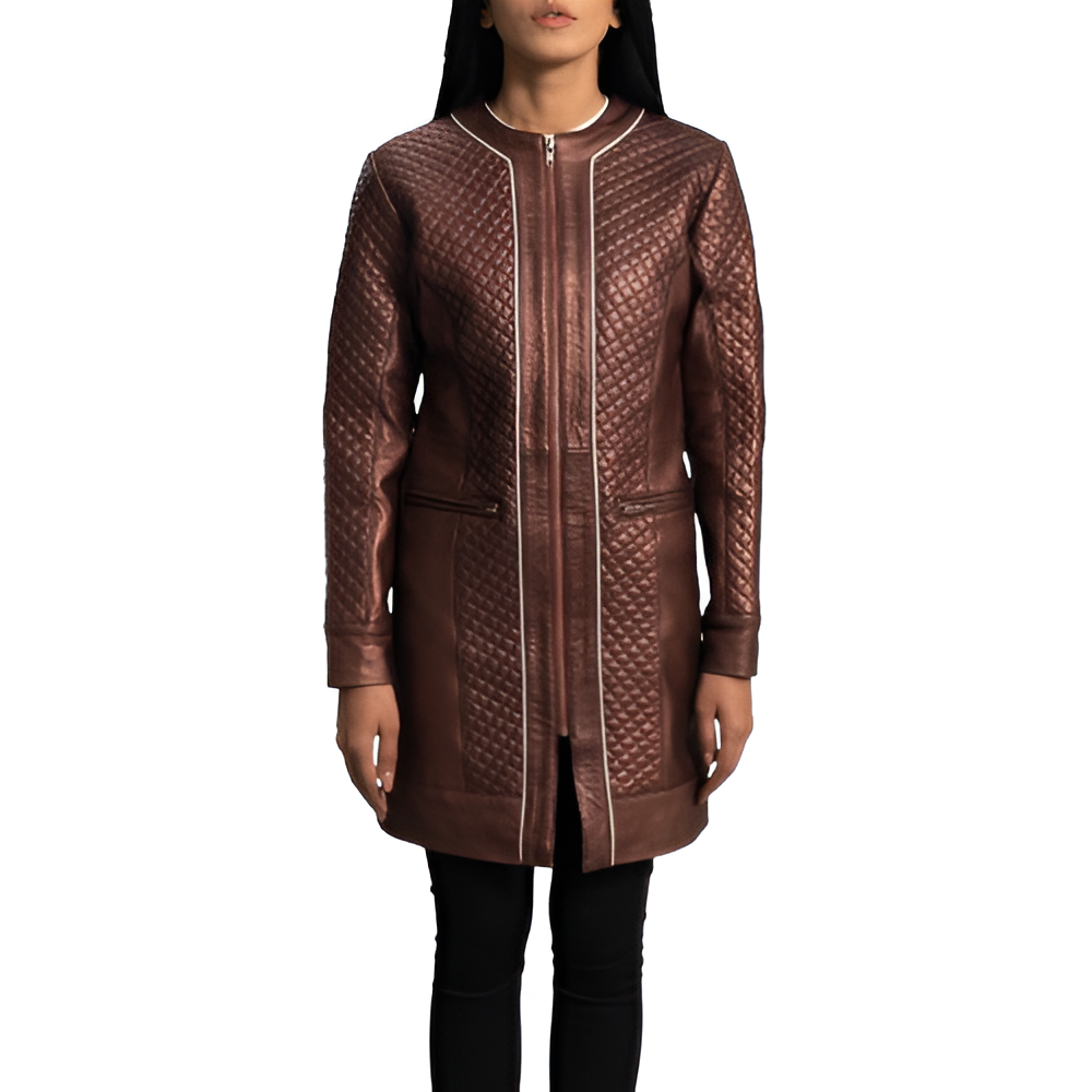 Women's Quilted Maroon Leather Jacket