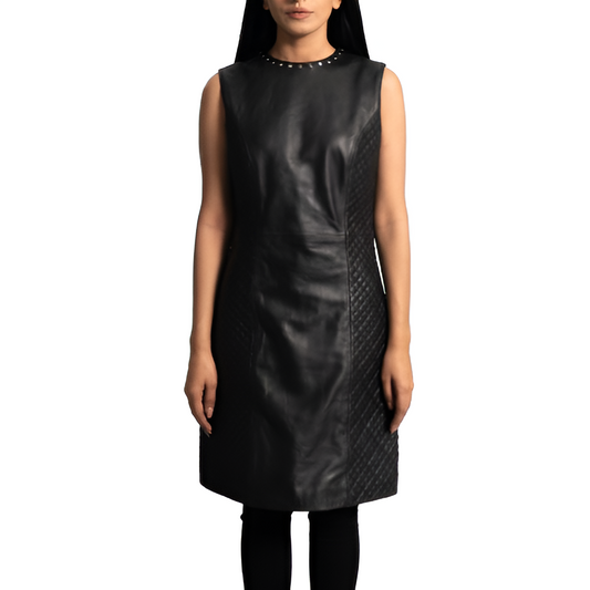 Women's Black Quilted Leather Dress