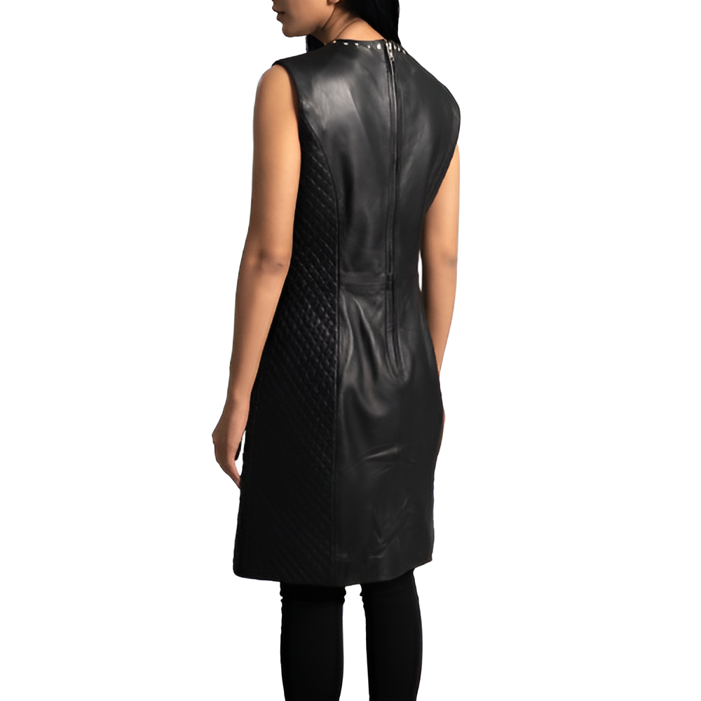 Women's Black Quilted Leather Dress