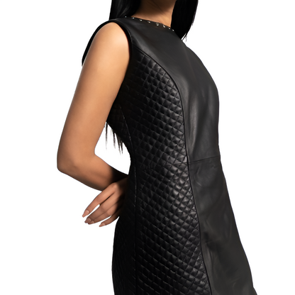 Women's Black Quilted Leather Dress