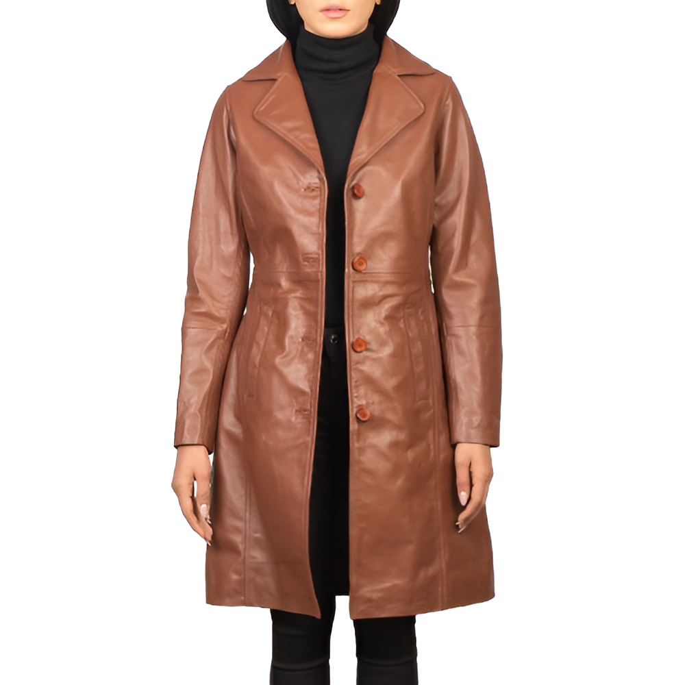 Women's Classic Brown Leather Coat