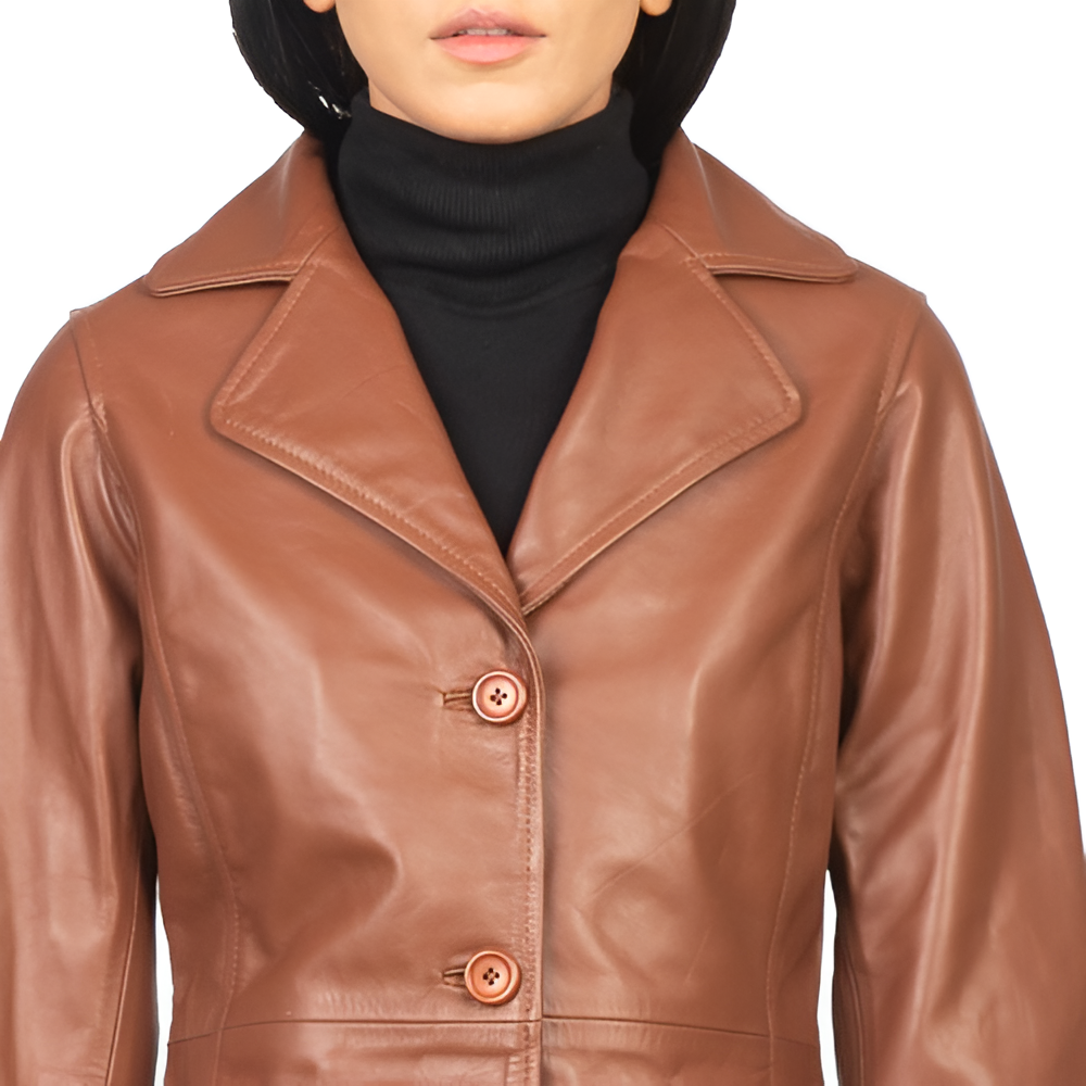 Women's Classic Brown Leather Coat