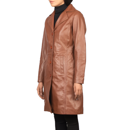 Women's Classic Brown Leather Coat