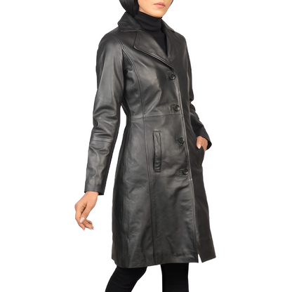 Women's Timeless Black Leather Coat