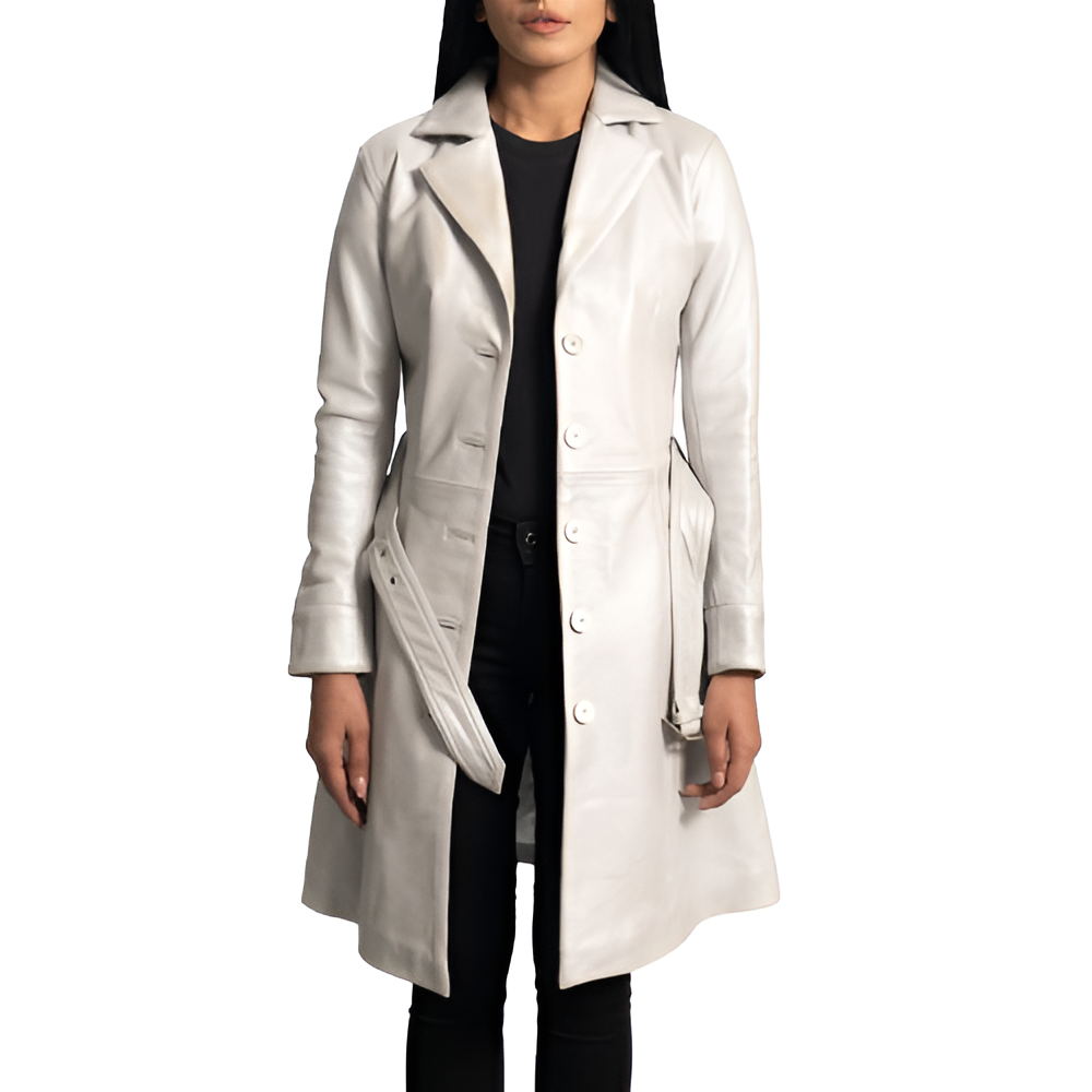 Women's Classic White Leather Coat