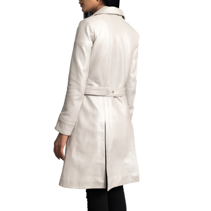 Women's Classic White Leather Coat