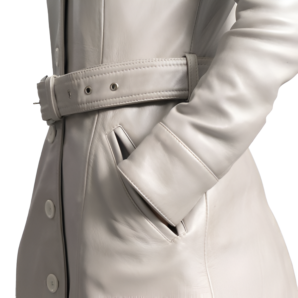 Women's Classic White Leather Coat