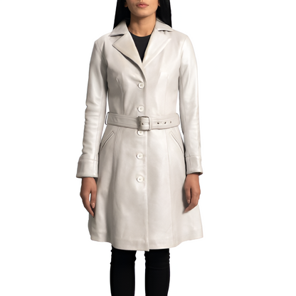 Women's Classic White Leather Coat