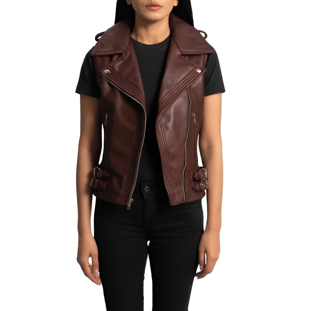 Women's Burgundy Biker Leather Vest