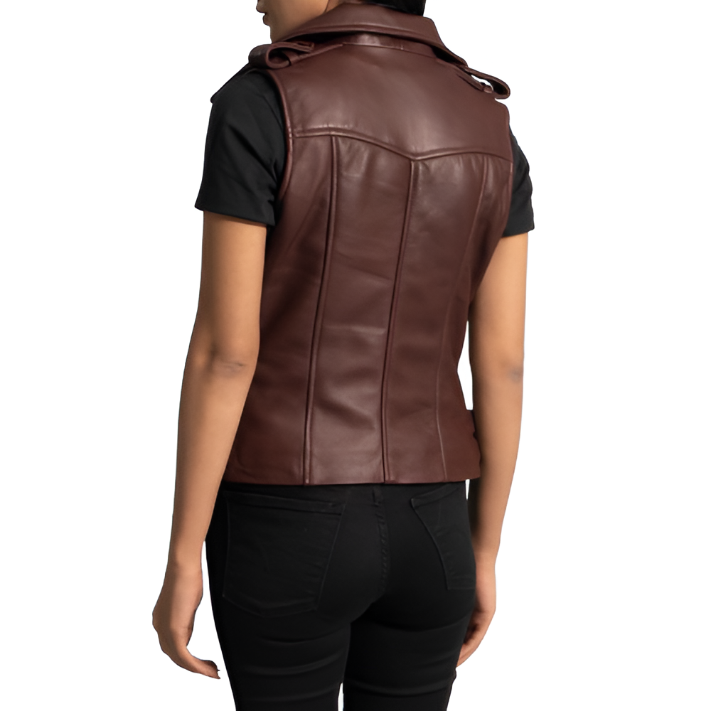 Women's Burgundy Biker Leather Vest