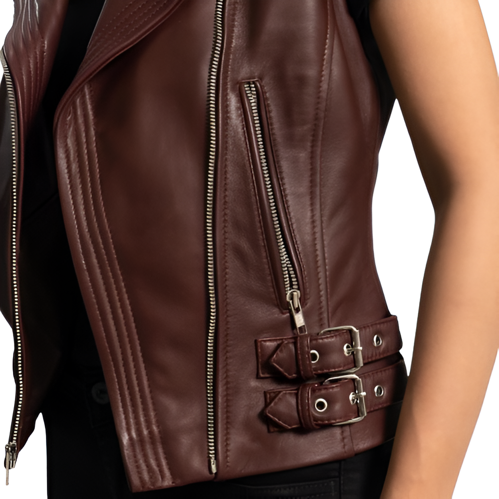 Women's Burgundy Biker Leather Vest