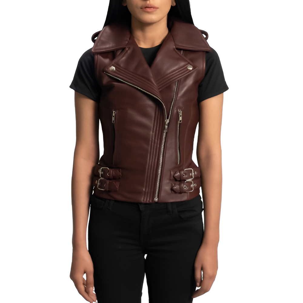 Women's Burgundy Biker Leather Vest