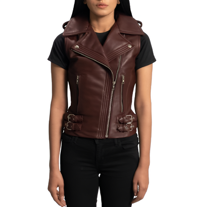 Women's Burgundy Biker Leather Vest