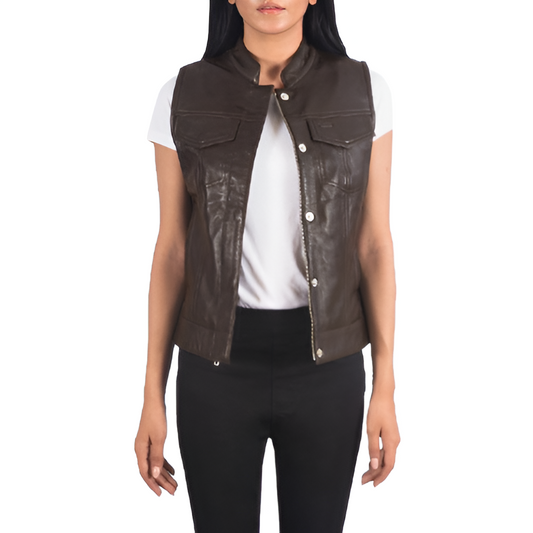 Women's Classic Brown Leather Vest