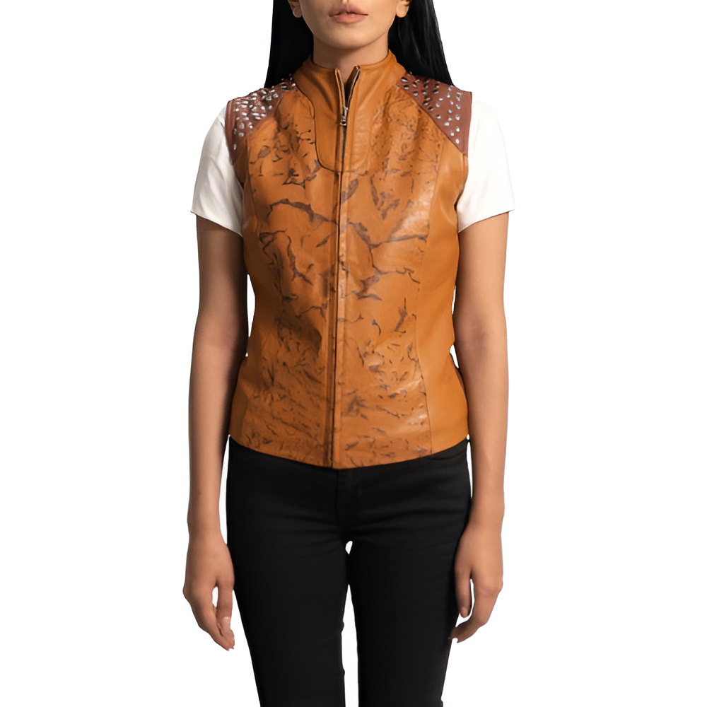 Women's Distressed Leather Studded Vest