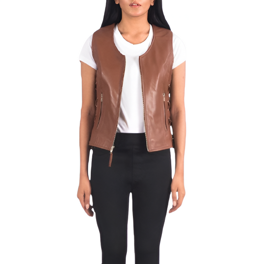 Women's Sleek Brown Leather Vest